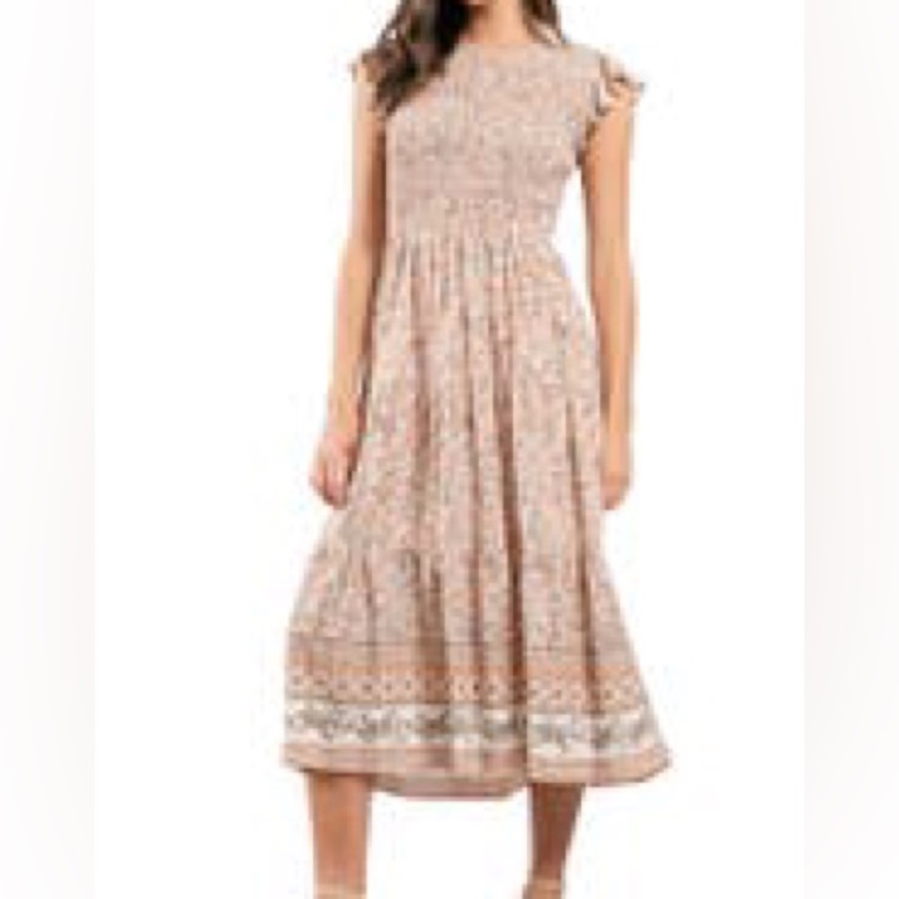 Boutique Smocked Midi Tiered Dress